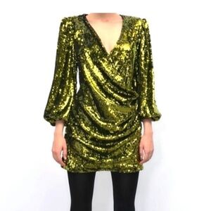 Zara Metallic Green Sequin Mini Dress